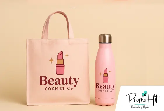 Bolsa ecológica y termo rosa